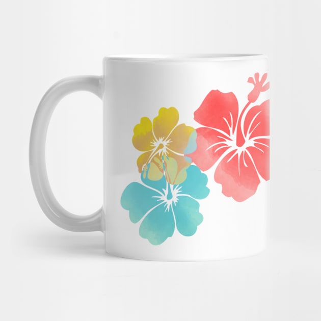 Hawaii Hibiscus, Orange, Yellow and Aqua Blue by PixDezines